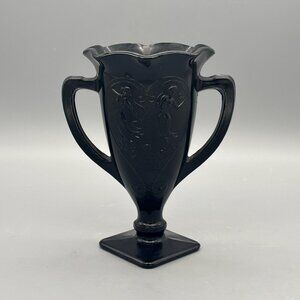 Vintage L.E. Smith Black Amethyst Glass 2 Handled Urn or Vase 1930's
